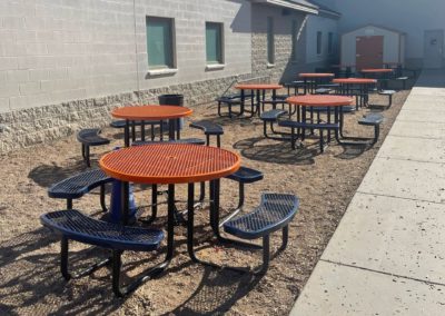 Round outdoor picnic tables for Imagine Avondale